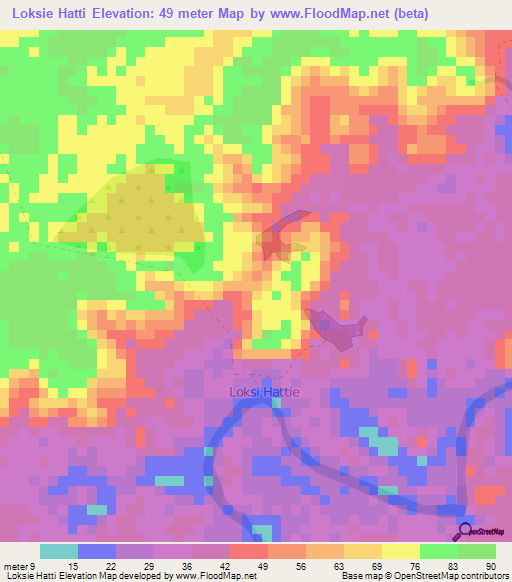 Loksie Hatti,Suriname Elevation Map