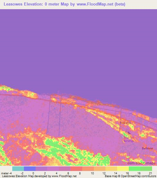 Leasowes,Suriname Elevation Map