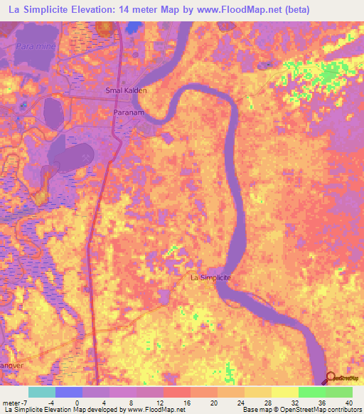 La Simplicite,Suriname Elevation Map