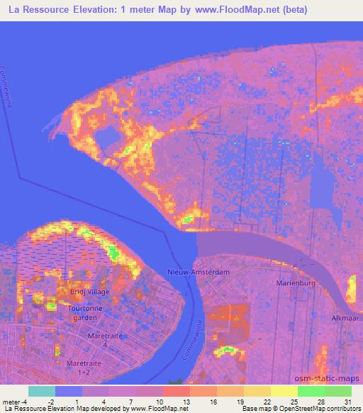 La Ressource,Suriname Elevation Map