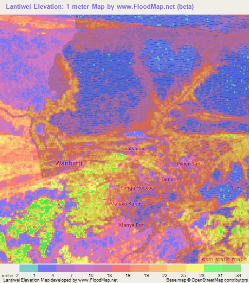 Lantiwei,Suriname Elevation Map