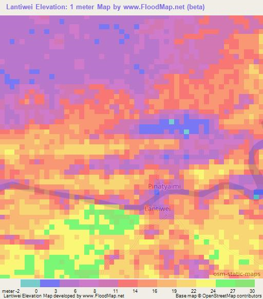 Lantiwei,Suriname Elevation Map