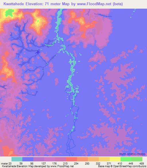 Kwattahede,Suriname Elevation Map