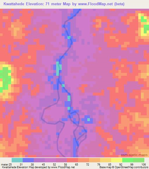 Kwattahede,Suriname Elevation Map