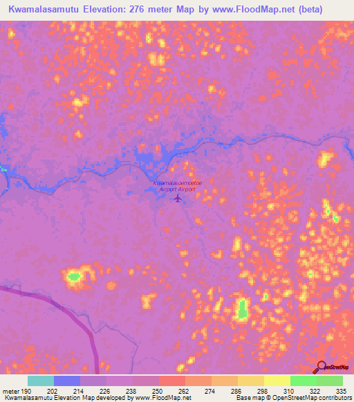 Kwamalasamutu,Suriname Elevation Map