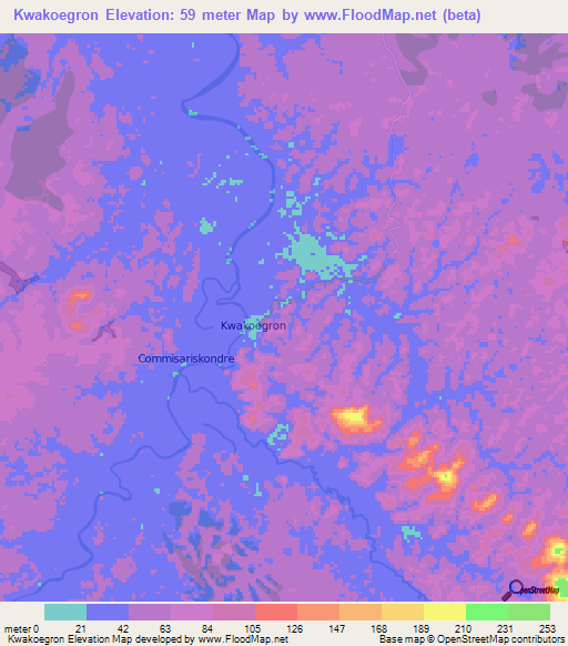 Kwakoegron,Suriname Elevation Map