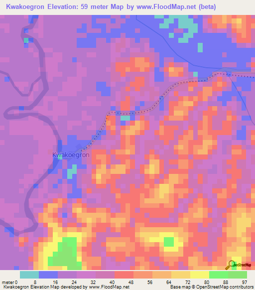 Kwakoegron,Suriname Elevation Map