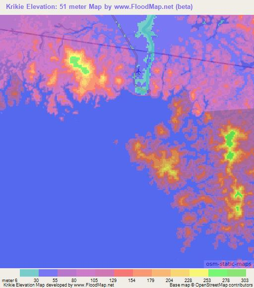 Krikie,Suriname Elevation Map