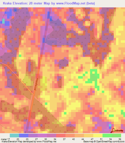 Kraka,Suriname Elevation Map