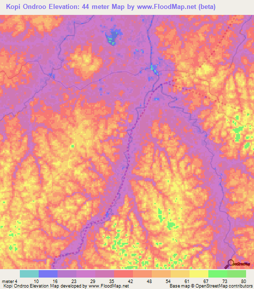 Kopi Ondroo,Suriname Elevation Map