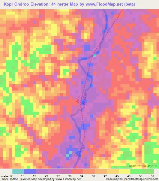 Kopi Ondroo,Suriname Elevation Map