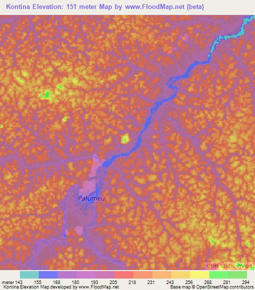 Kontina,Suriname Elevation Map