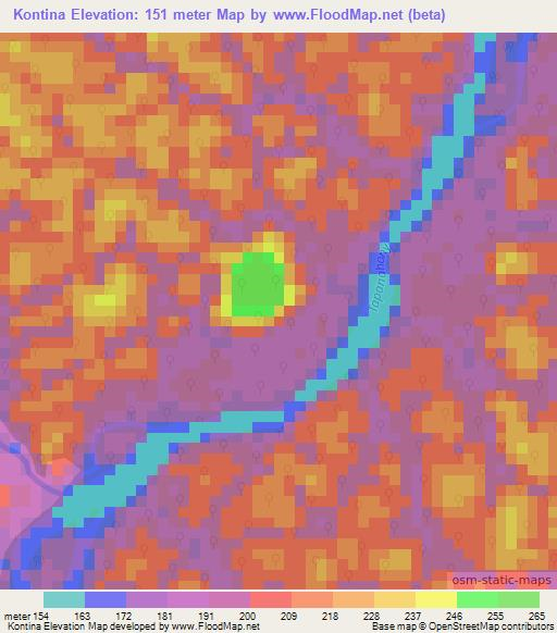 Kontina,Suriname Elevation Map