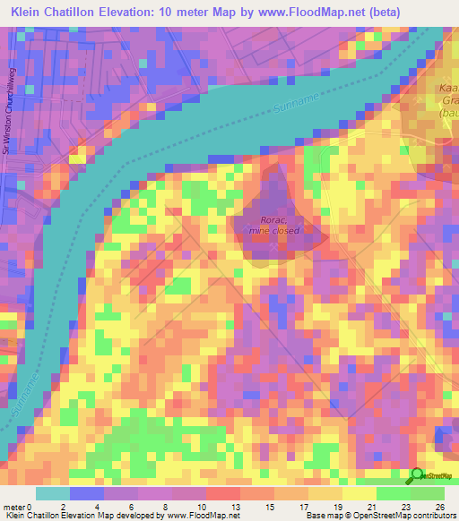 Klein Chatillon,Suriname Elevation Map