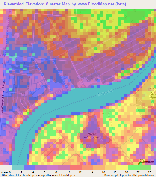 Klaverblad,Suriname Elevation Map