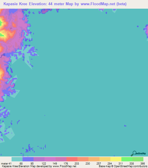 Kapasie Kree,Suriname Elevation Map