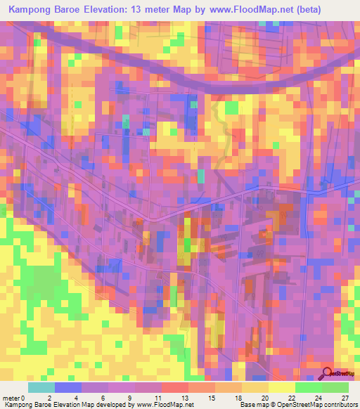 Kampong Baroe,Suriname Elevation Map