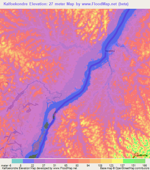 Kalfoekondre,Suriname Elevation Map