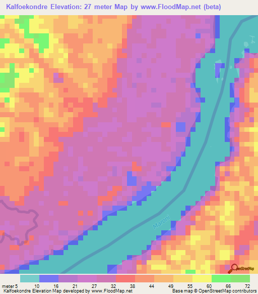 Kalfoekondre,Suriname Elevation Map