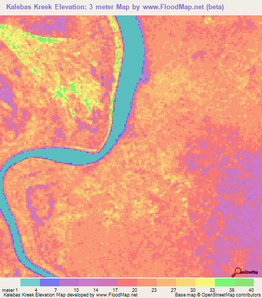 Kalebas Kreek,Suriname Elevation Map