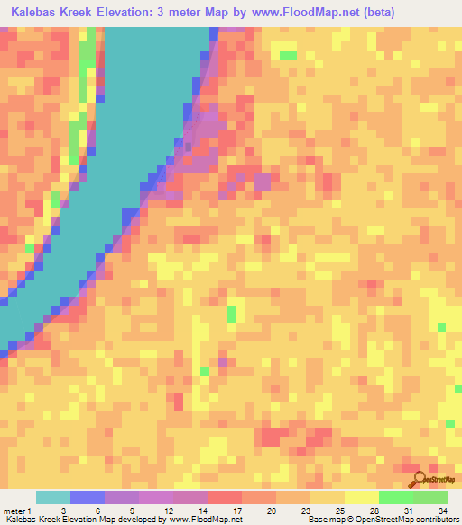 Kalebas Kreek,Suriname Elevation Map