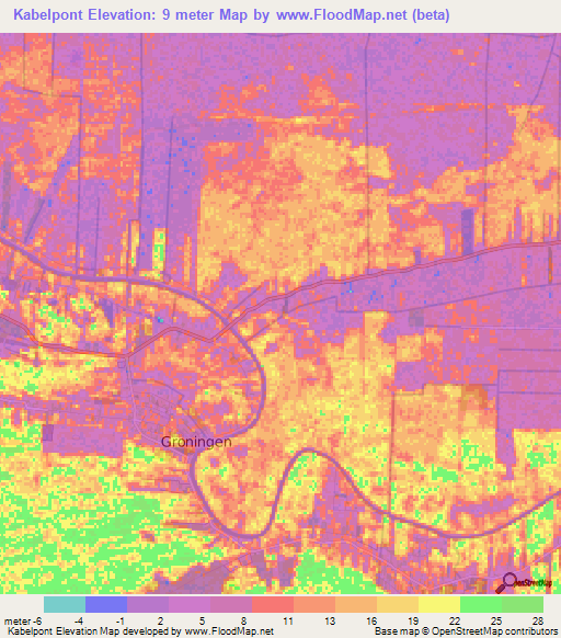 Kabelpont,Suriname Elevation Map