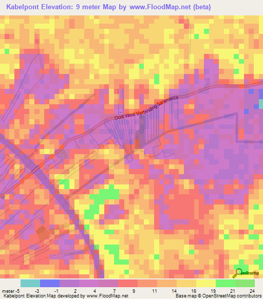 Kabelpont,Suriname Elevation Map