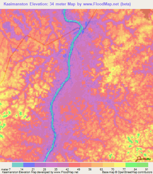 Kaaimanston,Suriname Elevation Map