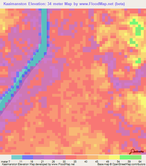 Kaaimanston,Suriname Elevation Map