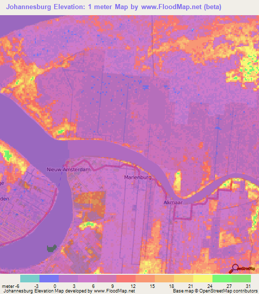 Johannesburg,Suriname Elevation Map