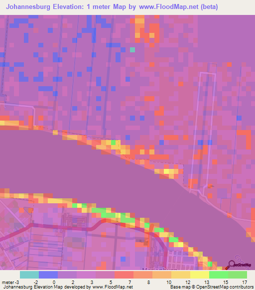 Johannesburg,Suriname Elevation Map