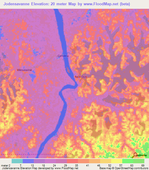 Jodensavanne,Suriname Elevation Map