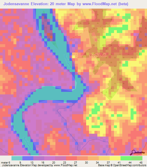 Jodensavanne,Suriname Elevation Map