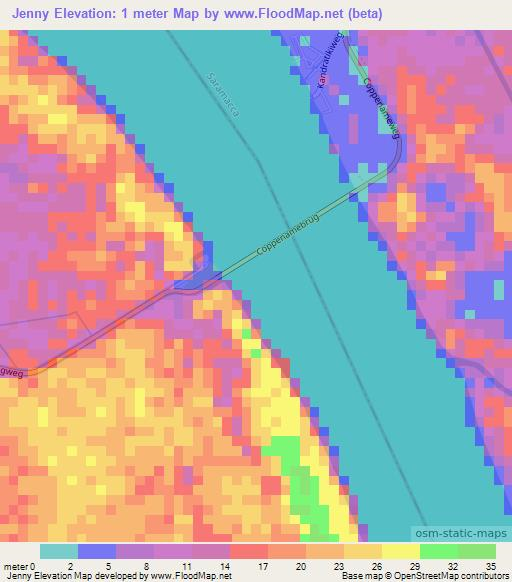 Jenny,Suriname Elevation Map