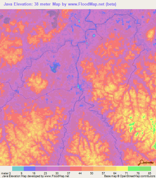 Java,Suriname Elevation Map