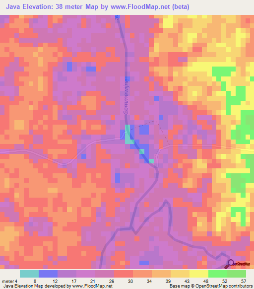 Java,Suriname Elevation Map