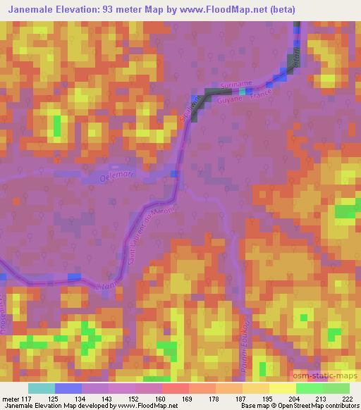 Janemale,Suriname Elevation Map