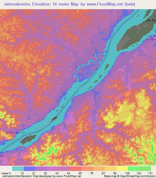 Jaimeskondre,Suriname Elevation Map