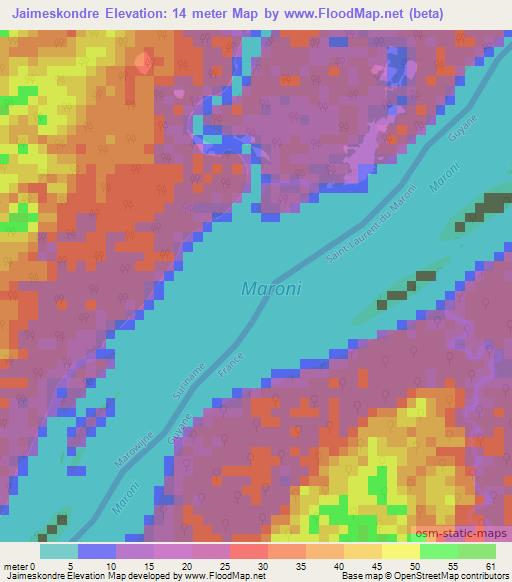 Jaimeskondre,Suriname Elevation Map