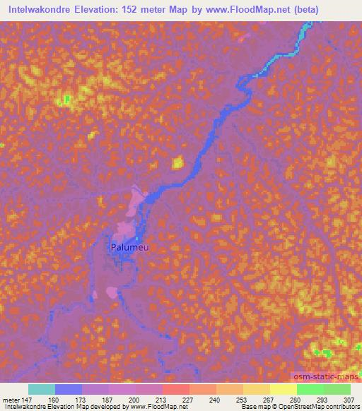 Intelwakondre,Suriname Elevation Map