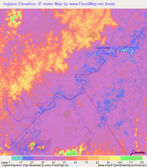 Ingipoe,Suriname Elevation Map