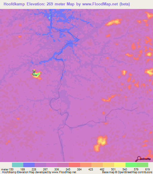 Hoofdkamp,Suriname Elevation Map