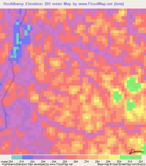 Hoofdkamp,Suriname Elevation Map