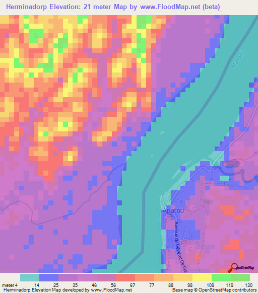 Herminadorp,Suriname Elevation Map