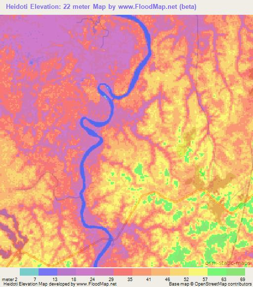 Heidoti,Suriname Elevation Map