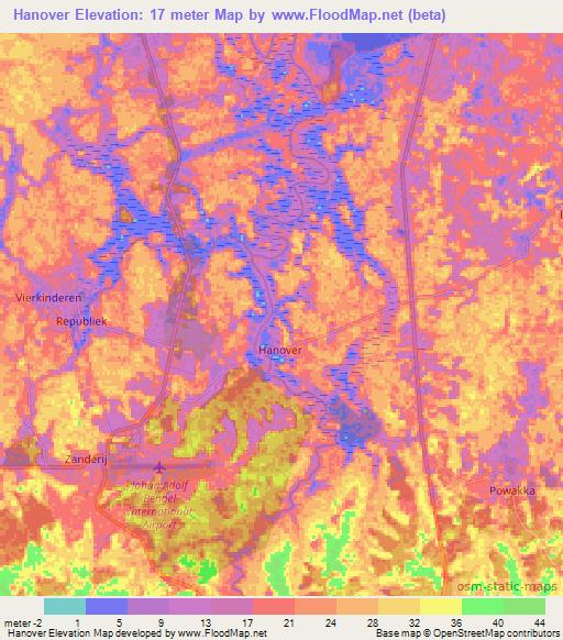 Hanover,Suriname Elevation Map