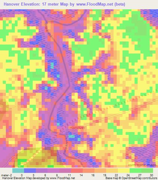 Hanover,Suriname Elevation Map