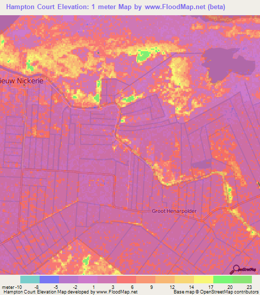 Hampton Court,Suriname Elevation Map