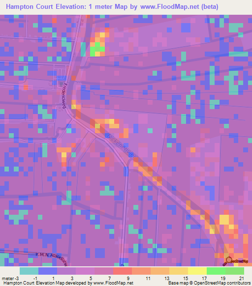 Hampton Court,Suriname Elevation Map