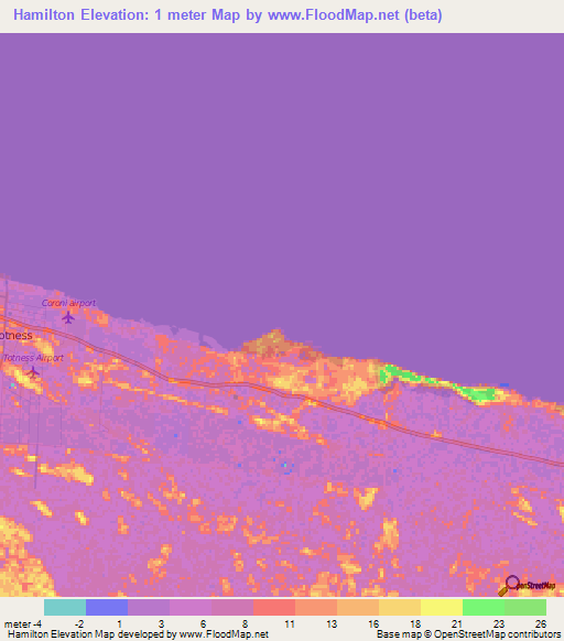 Hamilton,Suriname Elevation Map